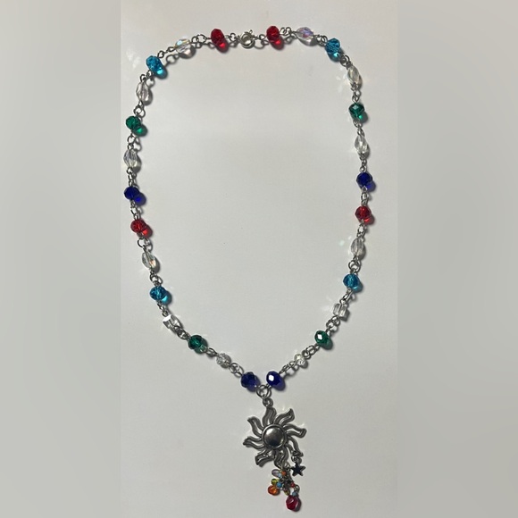 Silver Sun and Stars Charm Multicolor Beaded Necklace with Silver Pendant 18” - Picture 7 of 7